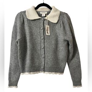 Jessica Simpson Gray & White Knit Cardigan Button Front Peter Pan Collar- Sz XS